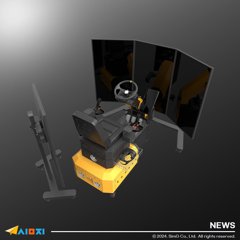 建設機械教育用VR掘削機シミュレーターのマルチモニター型装置イメージ