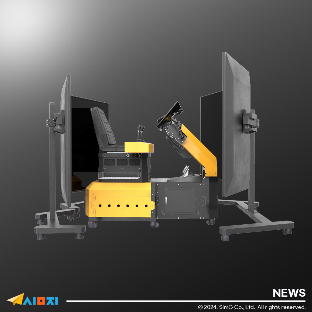 Forklift simulator multi-monitor system image for virtual reality logistics and transport training